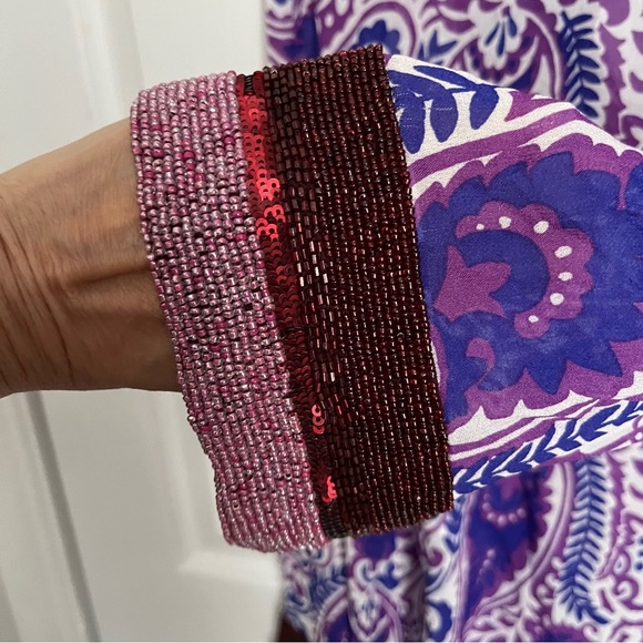 ZARA PURPLE PAISLEY PRINT TOP WITH BEADED CUFFS - Picture 9 of 14
